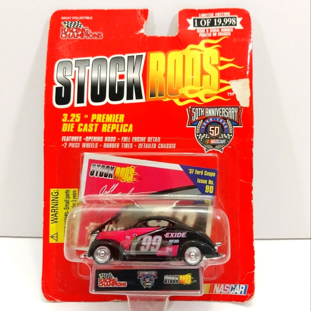 Racing Champions Stock Rods #99 Exide '37 Ford Coupe Issue No. 90 on Card #N068